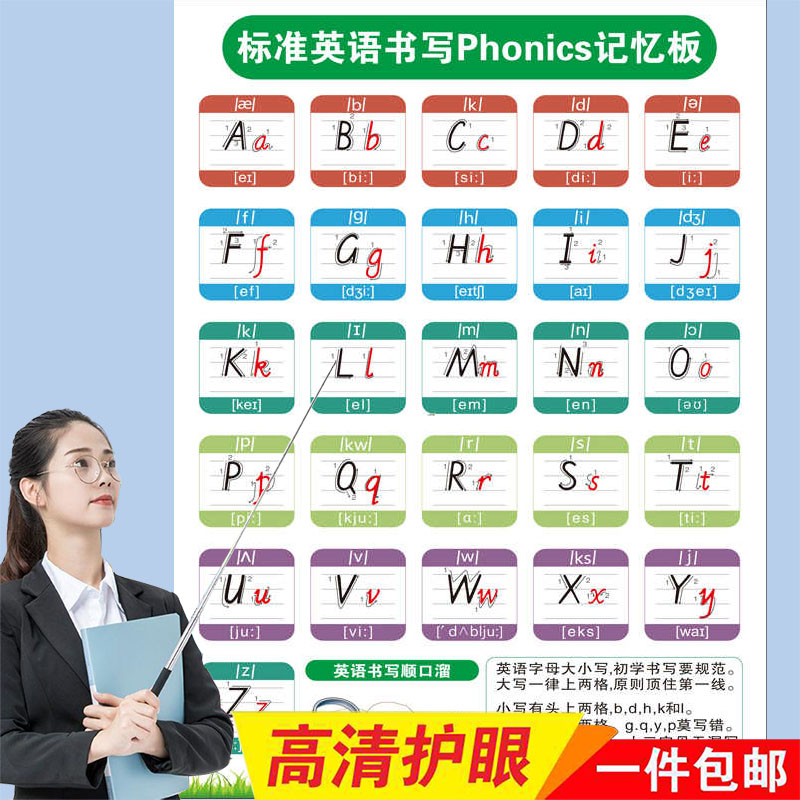 儿童26个英语英文字母表墙贴挂图幼儿早教启蒙学习abcd宝宝大小写