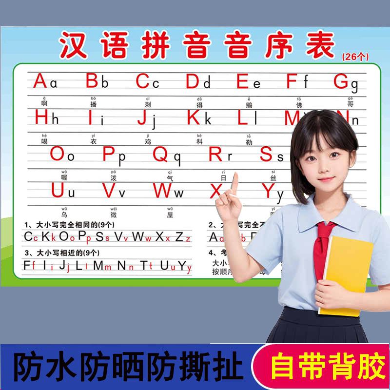 小学一年级下学期汉语拼音音序表26个拼音字母大小写拼音挂图儿童