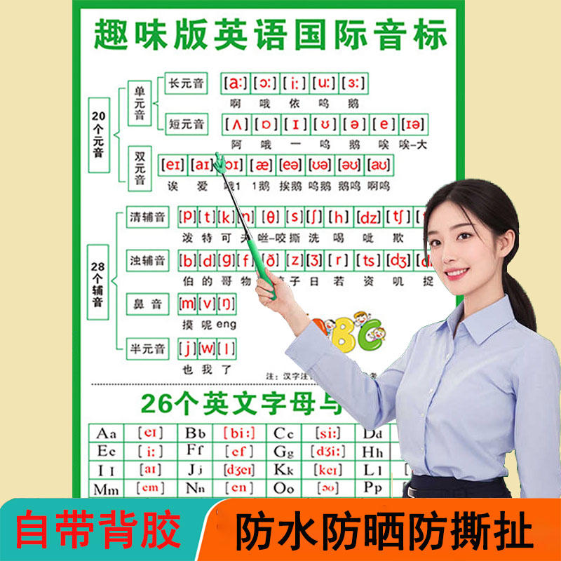 48个国际音标趣味速记挂图英语英标自然拼读发音规则表记忆图初中