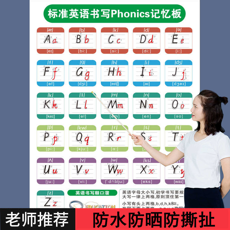 26个英文字母表大小手写音标自然拼读墙面班级装饰墙贴纸挂图海报