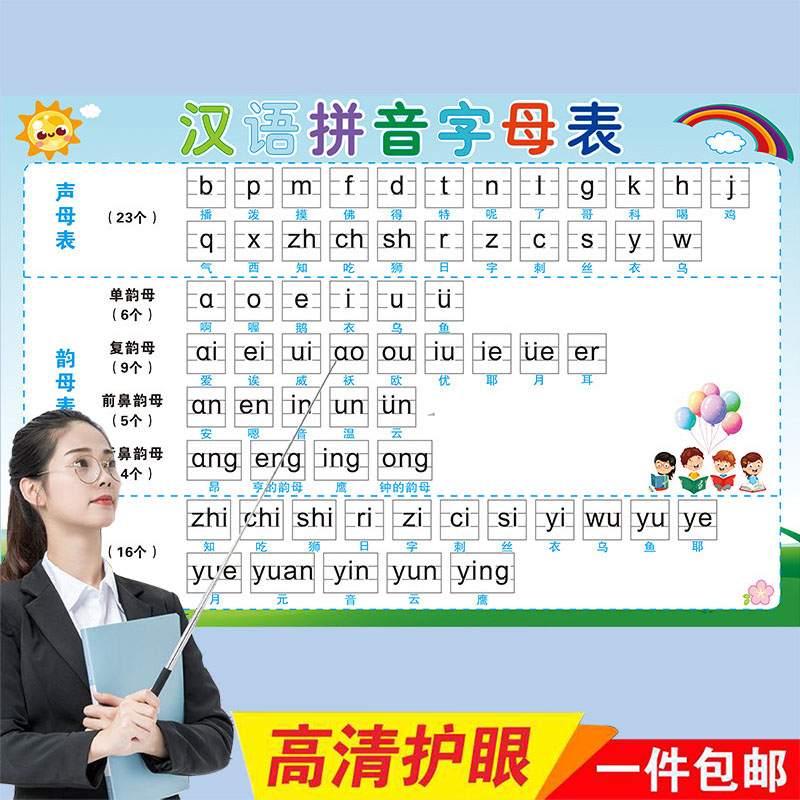 汉语拼音字母表墙贴儿童早教一年级26个声母韵母整体认读音节挂图
