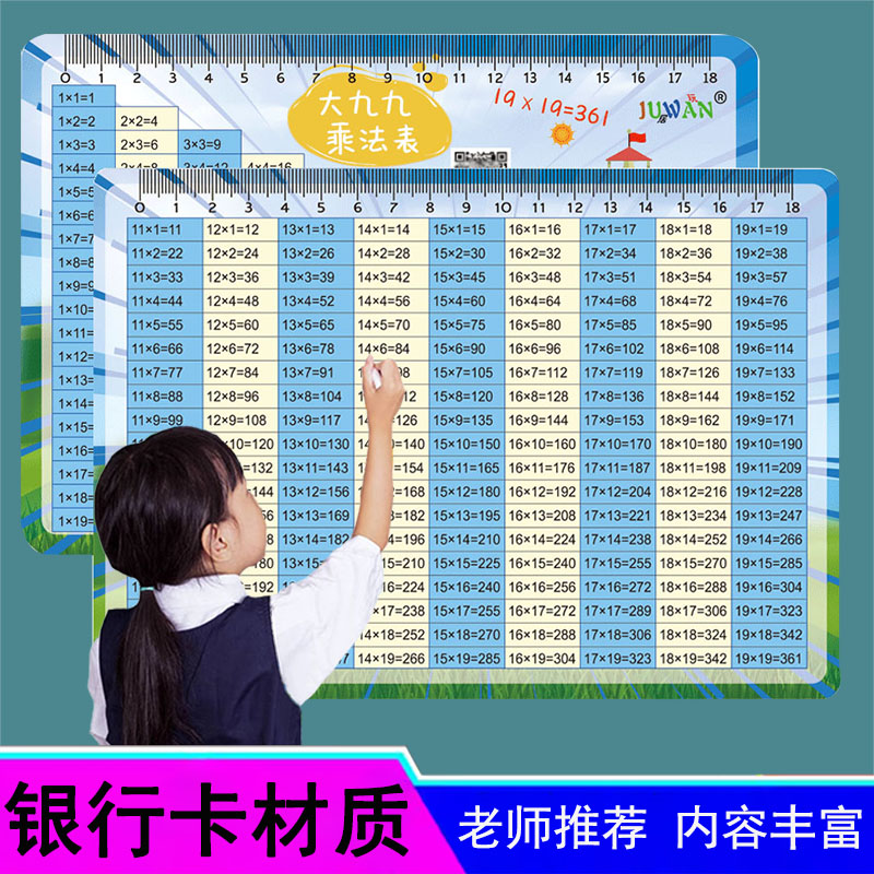 大九九乘法口诀表墙贴19x19二三年级大99乘法小学单位换算表卡片