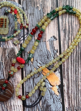 原创民族风复古水滴羊角佛珠项链男士女士长款玛瑙百搭毛衣链饰品