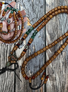 原创民族风黄金檀木佛珠项链 男士女士长款毛衣链情侣饰品