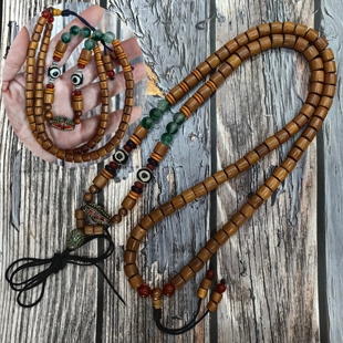 原创民族风黄金檀木佛珠项链 男士女士长款毛衣链情侣饰品