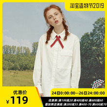 女学生纯色上衣秋 领结衬衫 LOLOL 复古百搭休闲学院风宽松白色长袖