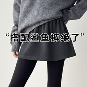 2025新款 毛呢遮屁帘配鲨鱼裤 叠穿女秋冬季 卫衣打底内搭短裙半身