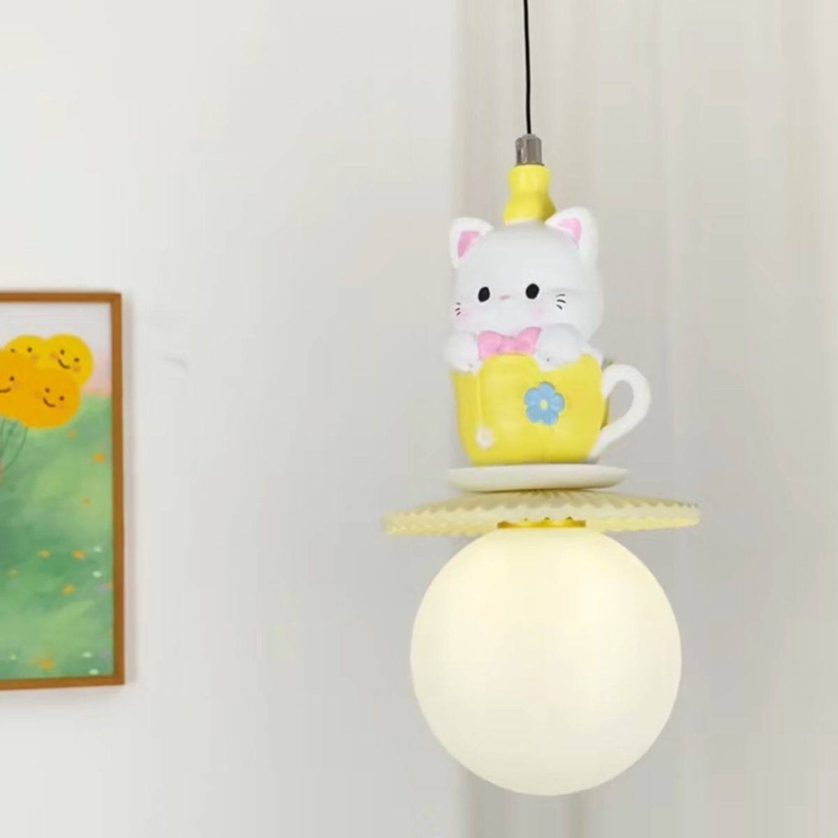可爱猫咪儿童房吊灯卡通创意现代新款女孩卧室床头灯餐厅吧台灯具