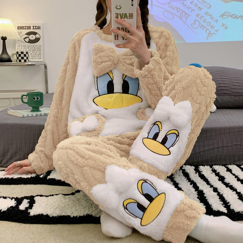 睡衣女冬季法兰绒加厚加绒2026年新款珊瑚绒卡其鸭秋冬保暖家居服