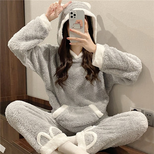 毛绒睡衣女2026年新款冬季加厚加绒可爱珊瑚绒秋冬可外穿家居服秋