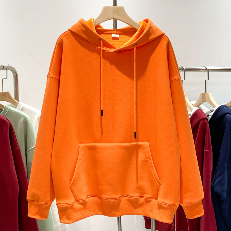 橙色卫衣女春秋款薄款2023新款春季亮橘色连帽小个子奶橙色上衣春