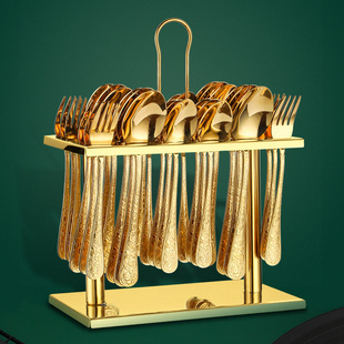 创意跨境不锈钢挂架套餐具西餐牛排刀叉勺子餐具36件套礼盒套装