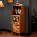 厨房餐边柜子小窄储物家用靠墙客厅落地橱柜咖啡茶水柜中古风置物