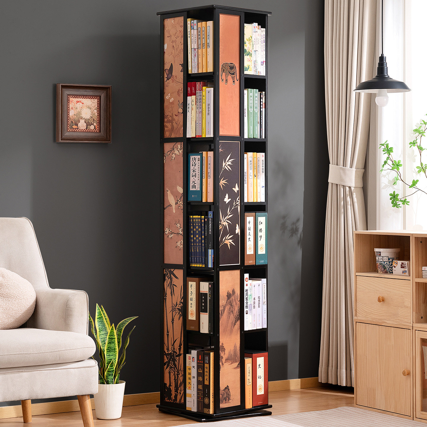 旋转书架360度落地置物架书柜子中古风家用储物一体靠墙儿童客厅,住宅家具,书架,淘宝优惠券,粉丝福利购,淘宝优惠卷