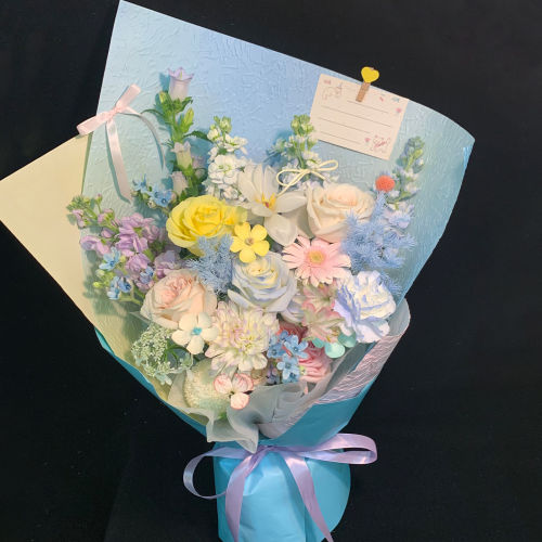 蓝色系花束成品肥皂花混