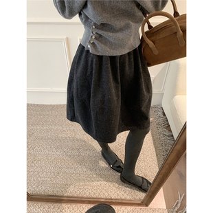 千金风 hellokay气质毛呢花苞半身裙女不过膝中长A字伞裙秋冬季