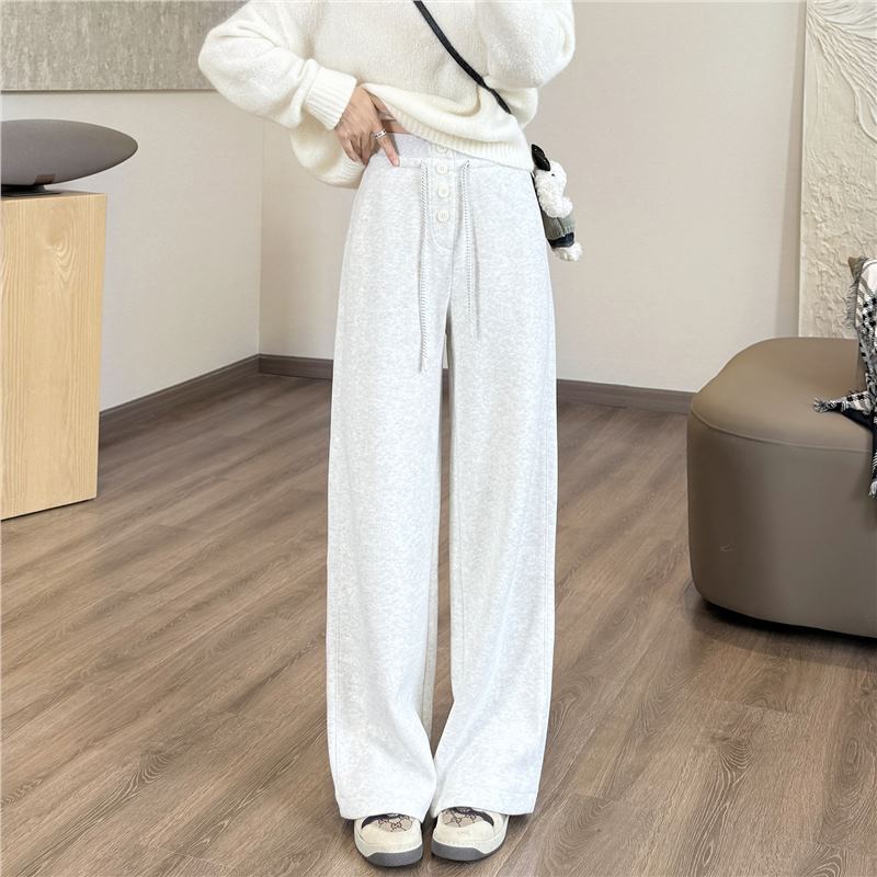 温暖舒适！双腰抽绳纽扣阔腿裤秋冬杂色醋酸羊毛裤720g藏肉休闲裤