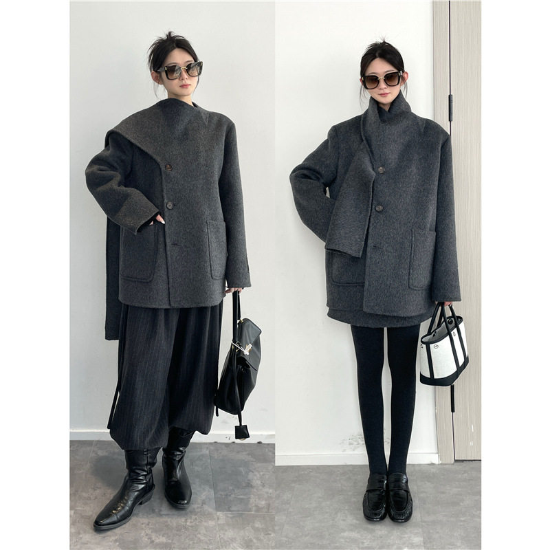 围感神衣！羊驼毛绵羊毛sw围巾两穿羊驼毛羊毛大衣女百搭大衣外套