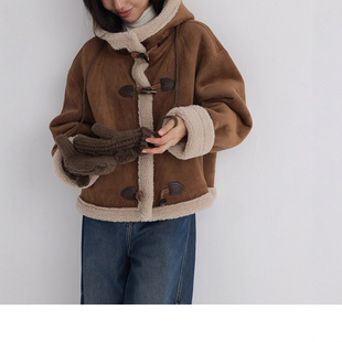 暖绒小太阳!‘松茶可可’牛角扣仿羊羔毛保暖外套皮毛一体短外套