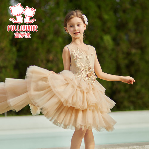 富罗迷女童礼服裙儿童裙子夏季新款女孩主持人周岁生日公主连衣裙
