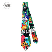 荷囊领带衬衫 男女卡通风手打小众学院休闲配饰撞色设计绿色龇牙猫