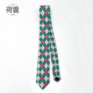 荷囊原创ins领带衬衫男女jk文艺少女心小众学院配饰设计感菱格纹