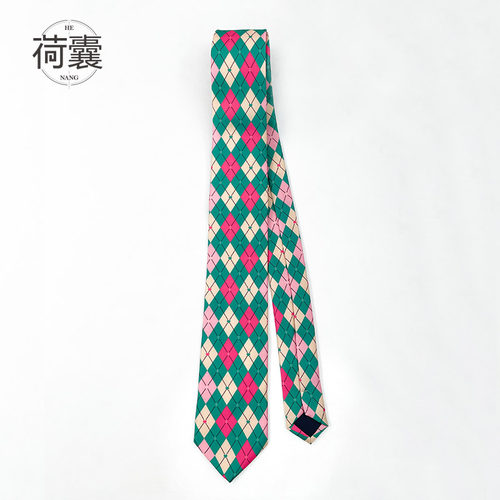 原创红绿格纹荷囊印花设计感领带