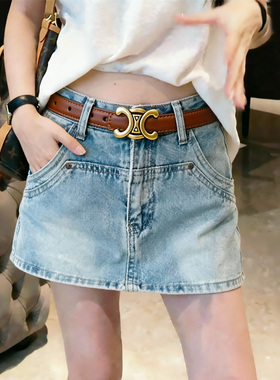 夏季复古蓝色牛仔裙半身裙女辣妹包臀裙高腰A字裙防走光裙裤短裙