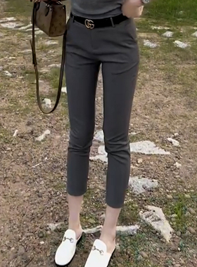 MK&XL灰色高腰休闲职业小脚西装裤女夏小个子显瘦百搭极简九分裤