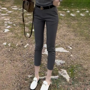 女夏小个子显瘦百搭极简九分裤 MK&XL灰色高腰休闲职业小脚西装 裤