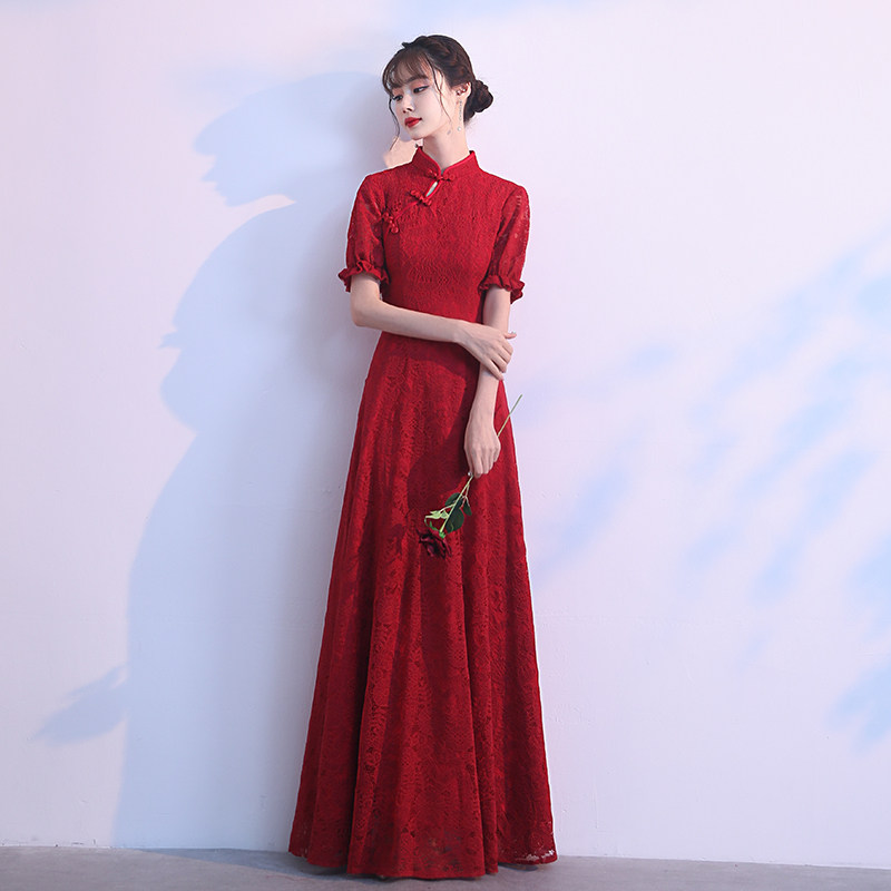 敬酒服新娘平时可穿长款气质酒红色订婚结婚回门礼服裙女旗袍秋冬
