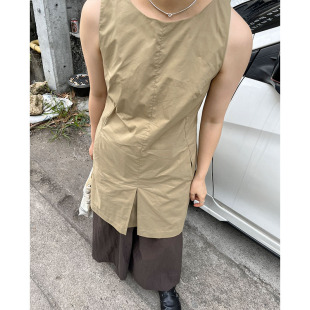 小众表妹设计感连无袖衣裙2026夏季新款休闲气质前开叉中长款裙子