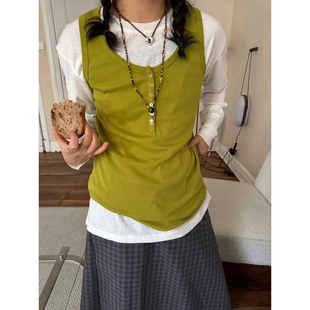 小众表妹日系复古vintage做旧感松弛外穿背心单穿不侧露内搭叠穿