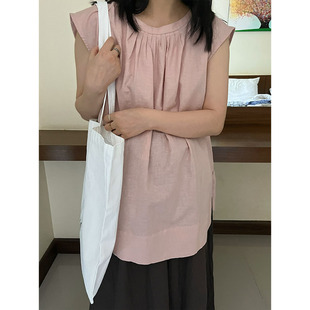 上衣女2026夏季 小众表妹 棉麻无袖 衬衫 亚麻休闲洋气减龄衬衣 新款