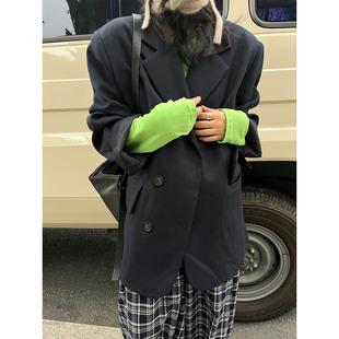 小众表妹vintage复古西装 微廓形设计感休闲西服 外套女宽松大版