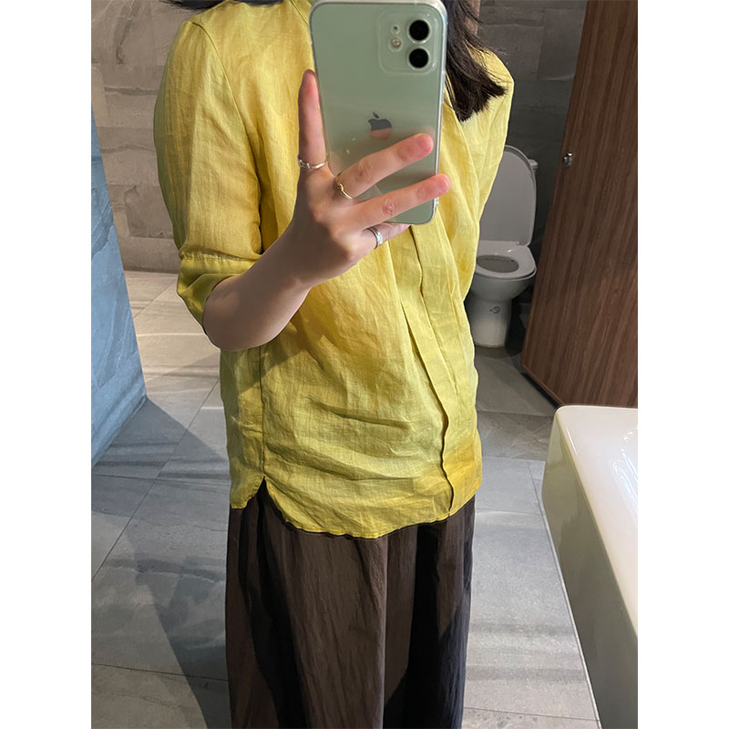 苎麻上衣两穿休闲纯色门襟一粒扣