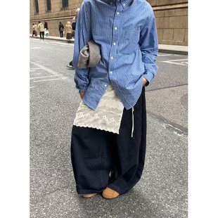 小众表妹 点睛之笔蓝格子衬衫四季款显白