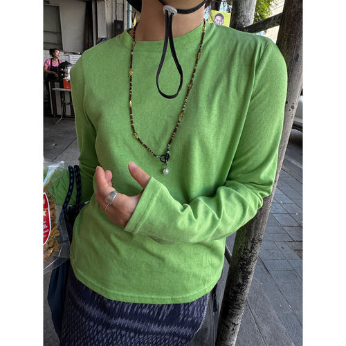 小众表妹2026春新品颜色超显白叠穿撞色超出片长袖T恤