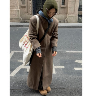 小众表妹vintage复古高级感收腰长款呢大衣女春秋显高显瘦外套