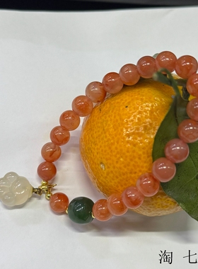 冰飘南红手链搭配和田玉桶珠