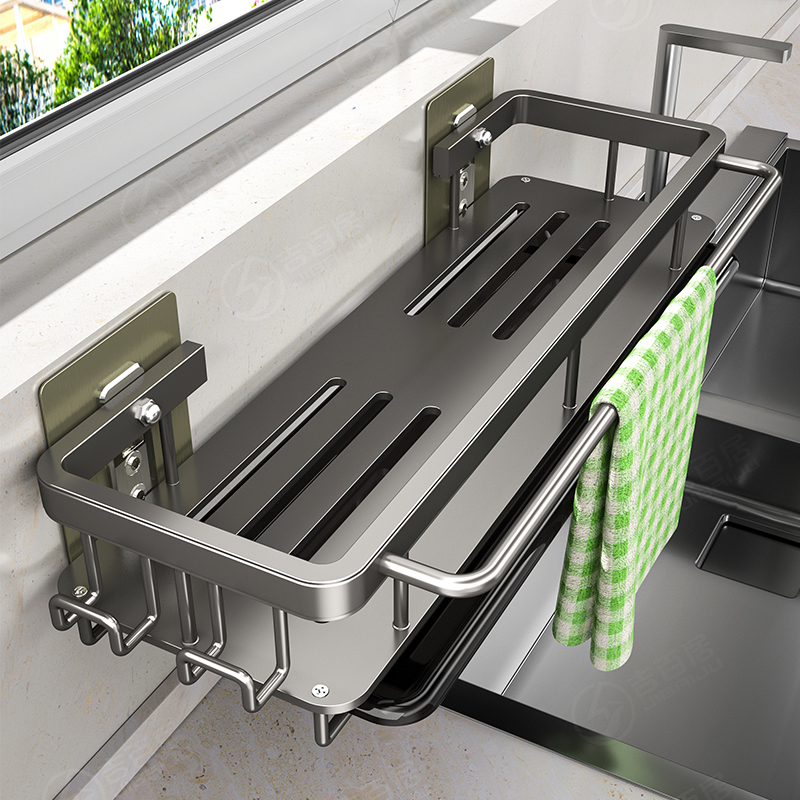 抹布架厨房收纳架免打孔置物架壁挂式调料架子家用沥水篮水槽神器