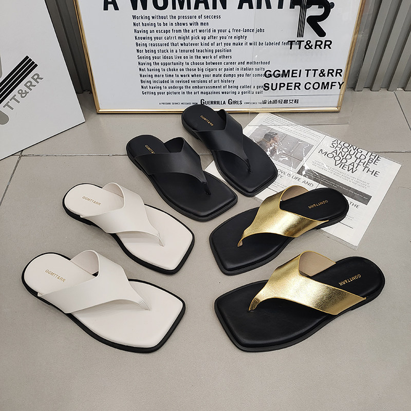 TTRR正品人字拖外穿方头懒人鞋平底一脚蹬韩版休闲沙滩鞋2026夏季