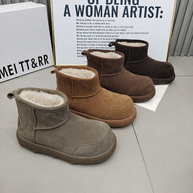 TTRR真皮雪地靴橡胶厚底保暖女靴
