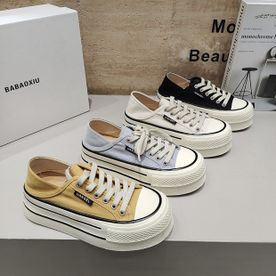 2026春夏透气绑带百搭款 巴宝秀BABAOXIU厚底两穿帆布韩版 休闲女鞋