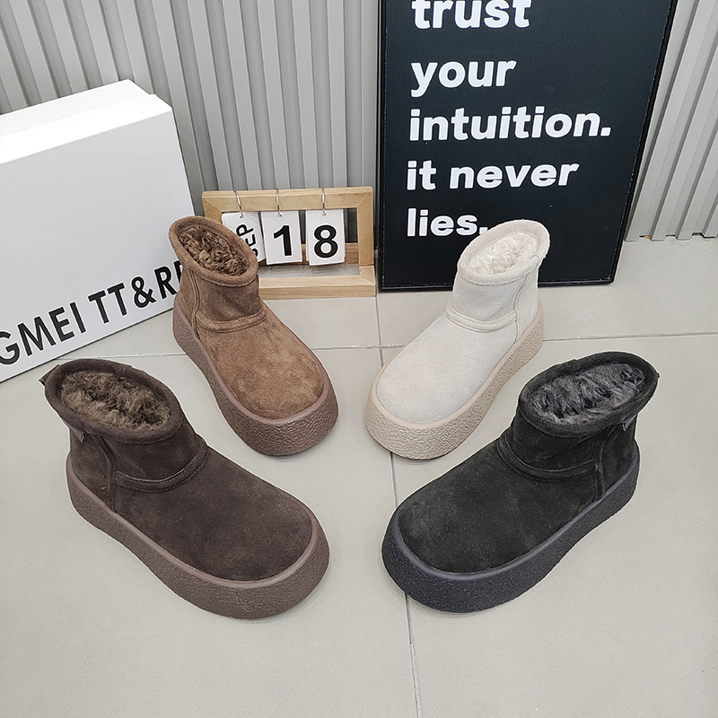 TTRR厚绒雪地靴磨砂皮套脚增高鞋