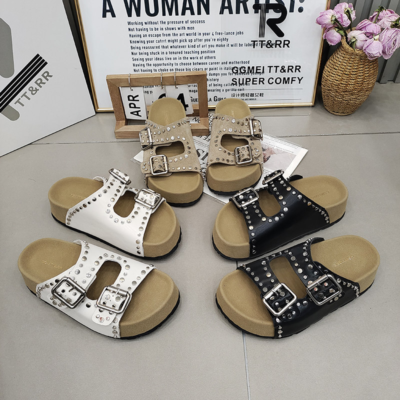 TTRR正品磨砂皮金属扣一字带扣重工鱼嘴厚底女鞋托2026夏季韩版款