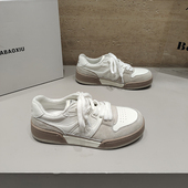 百搭款 巴宝秀正品 绑带厚底休闲女鞋 韩版 磨砂皮拼接滑板鞋 2026春款