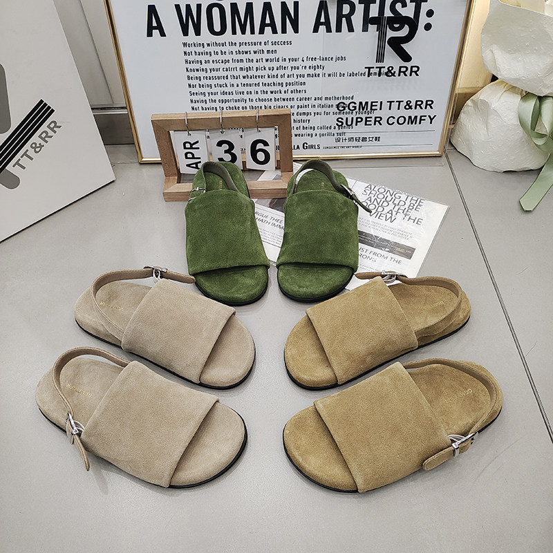 TTRR磨砂皮一字带夏天露趾女凉鞋