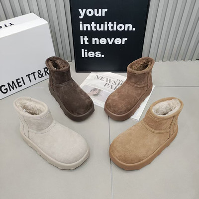 TTRR真皮雪地靴厚绒保暖百搭女鞋