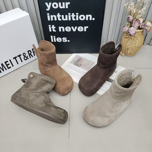 百搭款 套脚韩版 磨砂皮厚绒雪地靴保暖平底女短靴2025冬季 TTRR正品